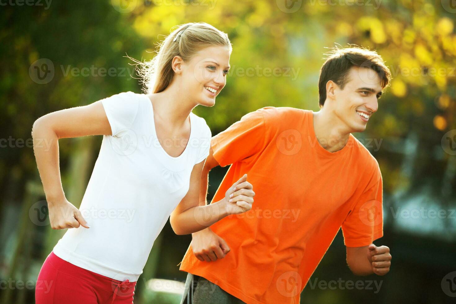 Friends doing physical exercises photo