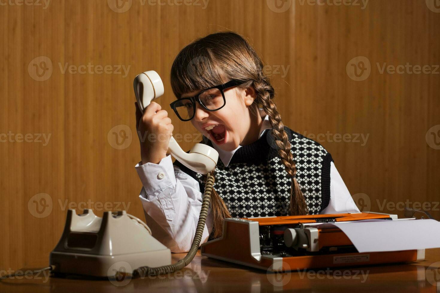 Portrait of a girl playing the role of a secretary photo