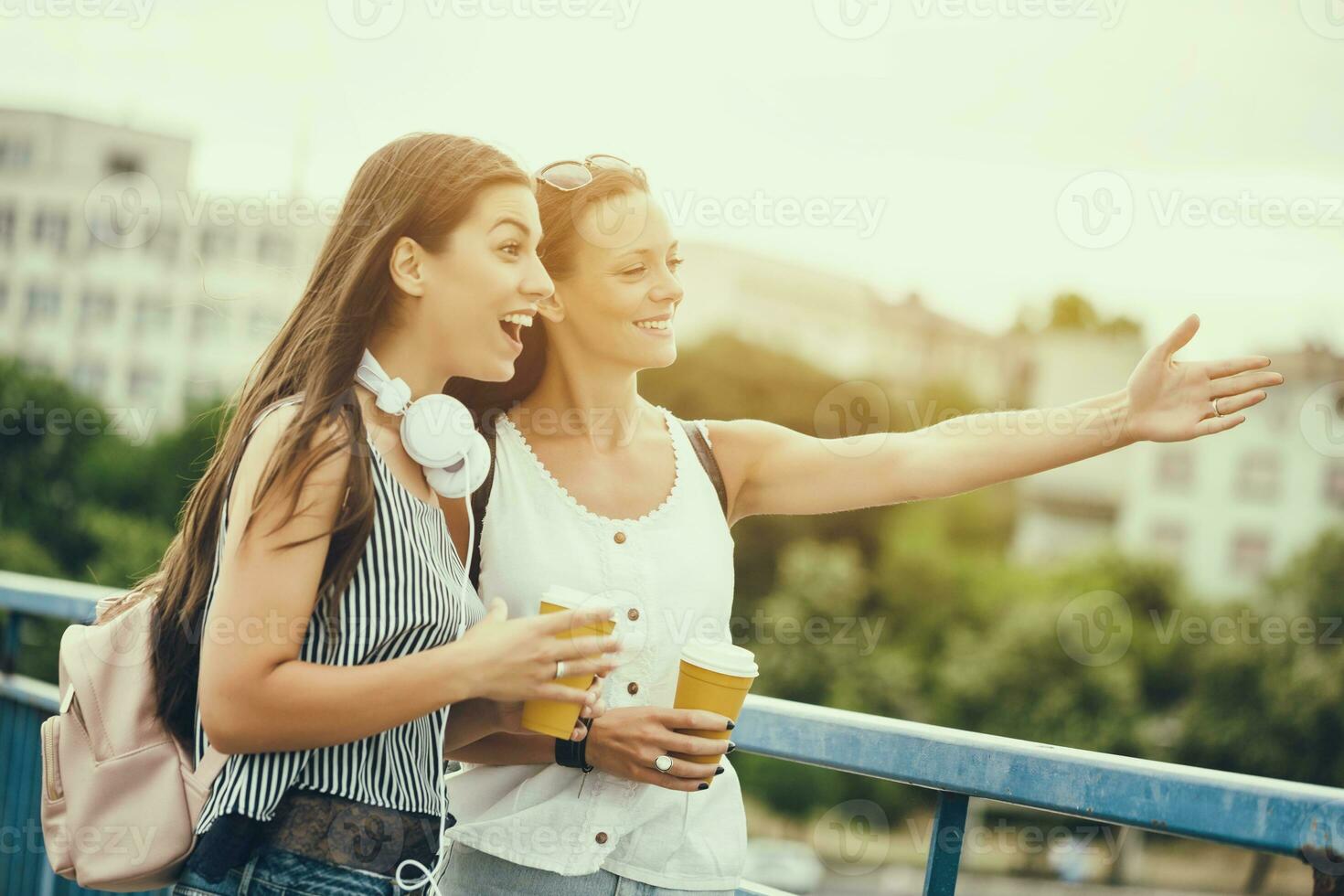 Friends spending time together in the city photo