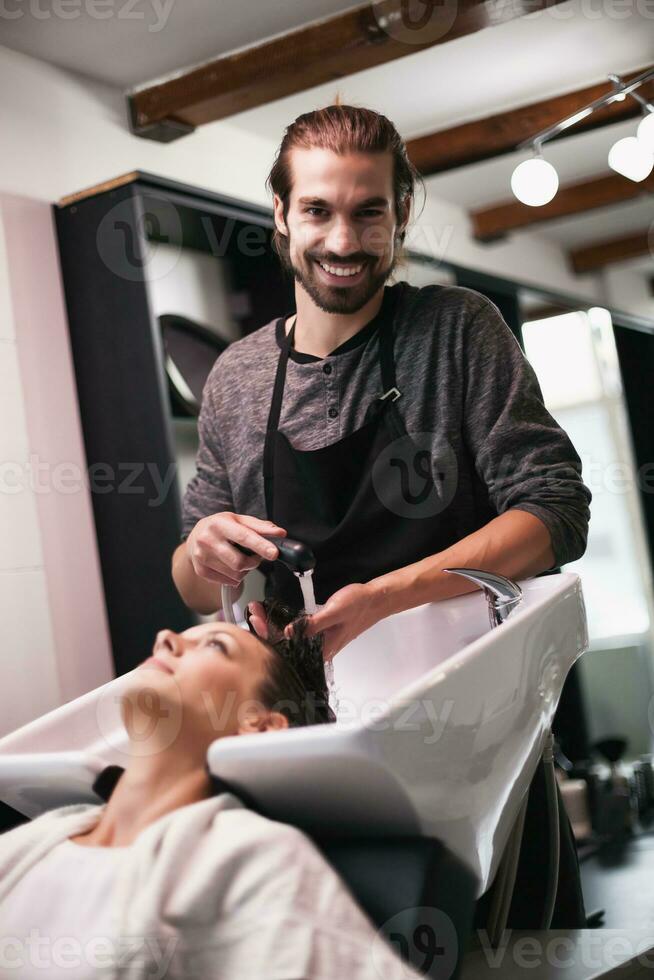 A woman at a hair salon photo