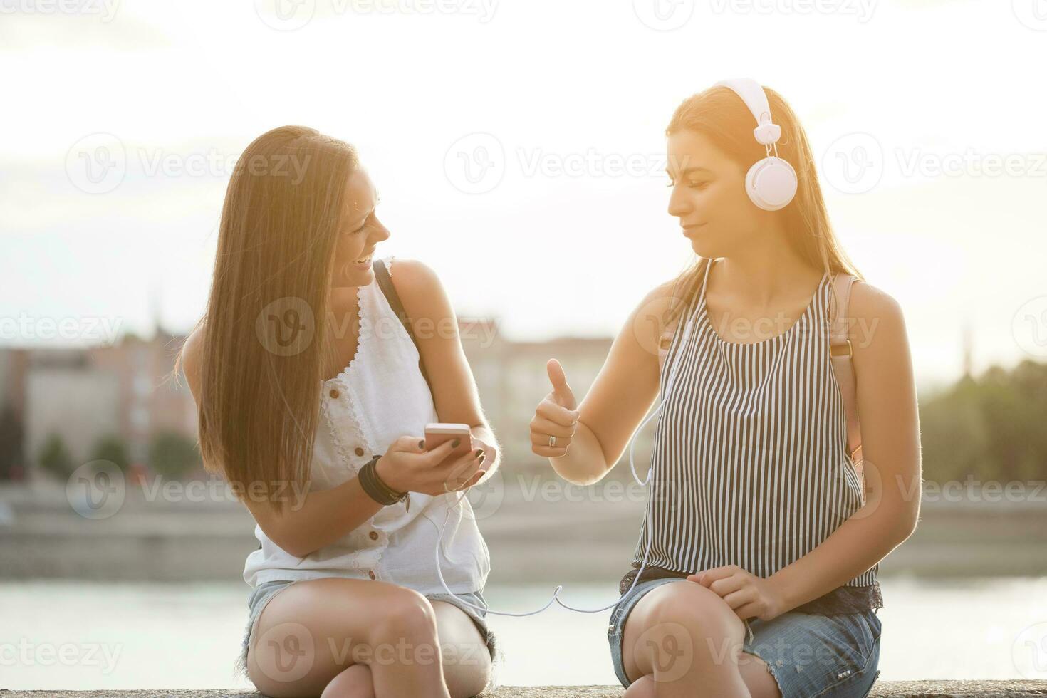 Friends spending time together in the city photo