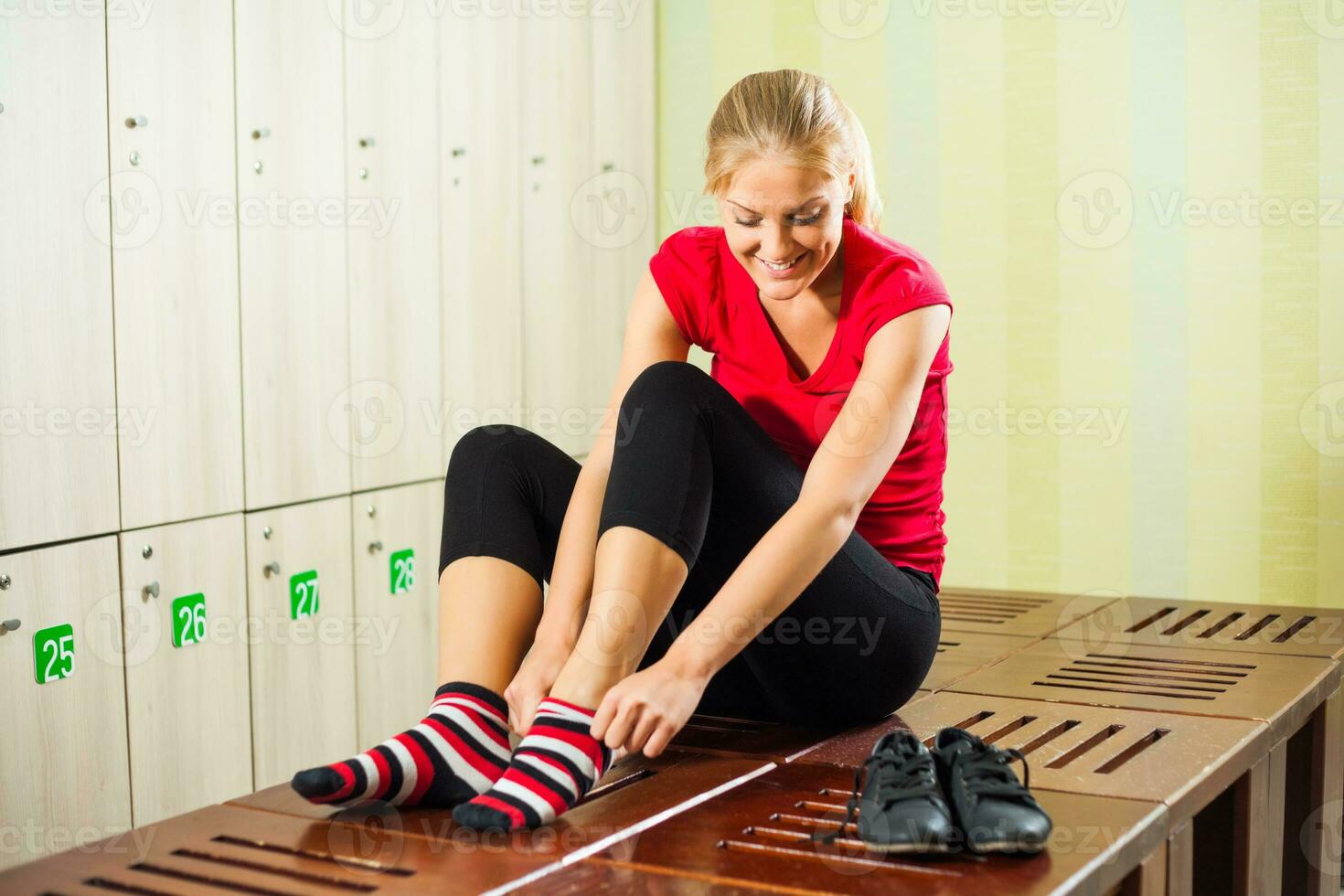 A woman in a locker room photo