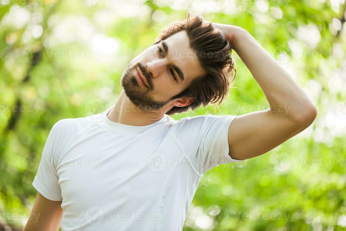 A man doing physical exercises photo