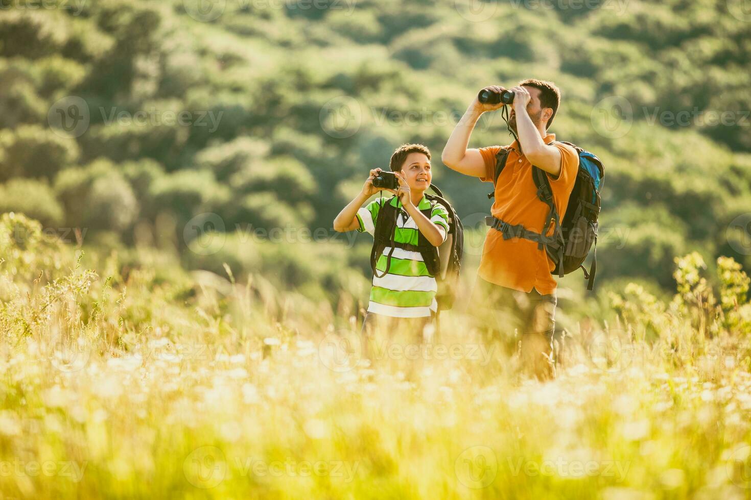 Father and son hiking photo