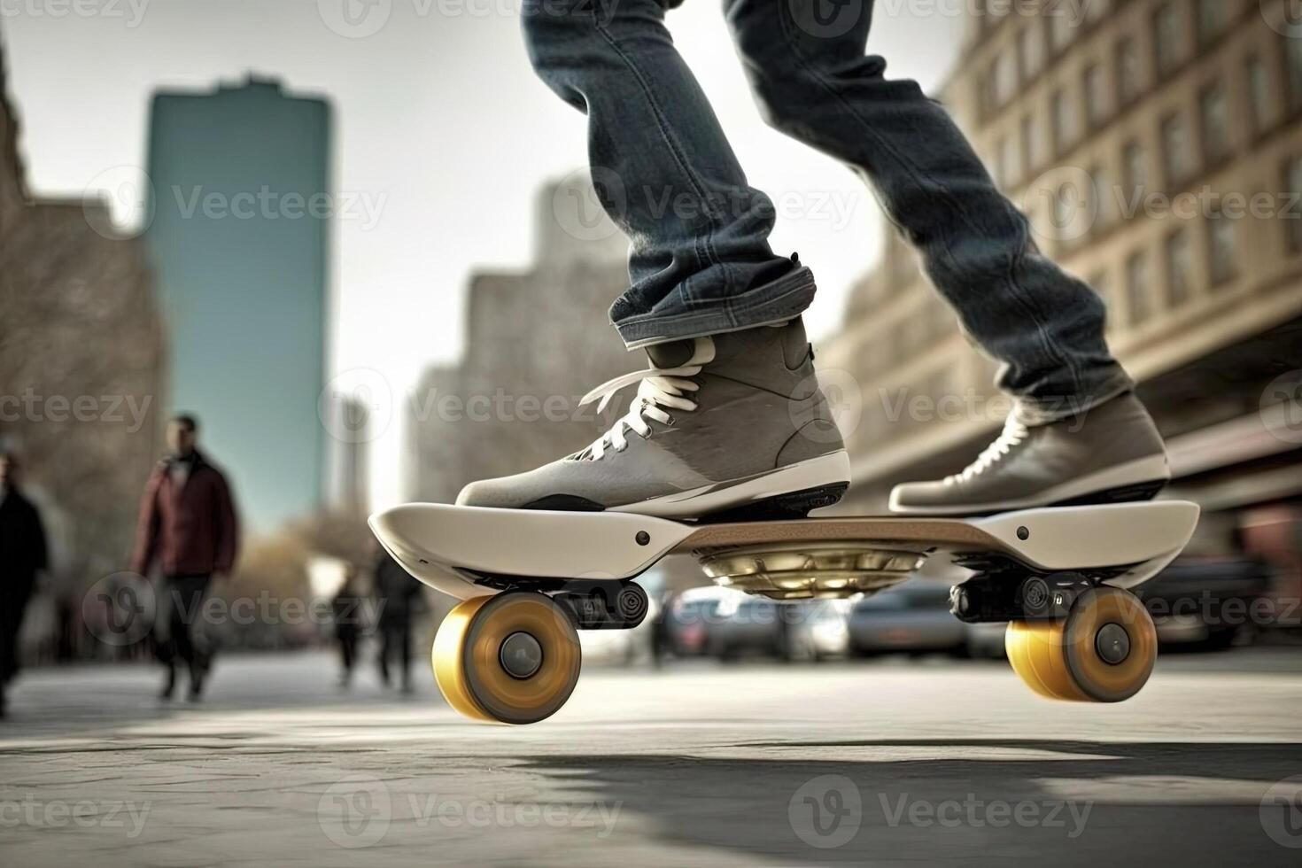 Levitation Skates of the future Personal transportation devices that allow users to glide above the ground, reducing traffic and providing an eco-friendly alternative illustration photo