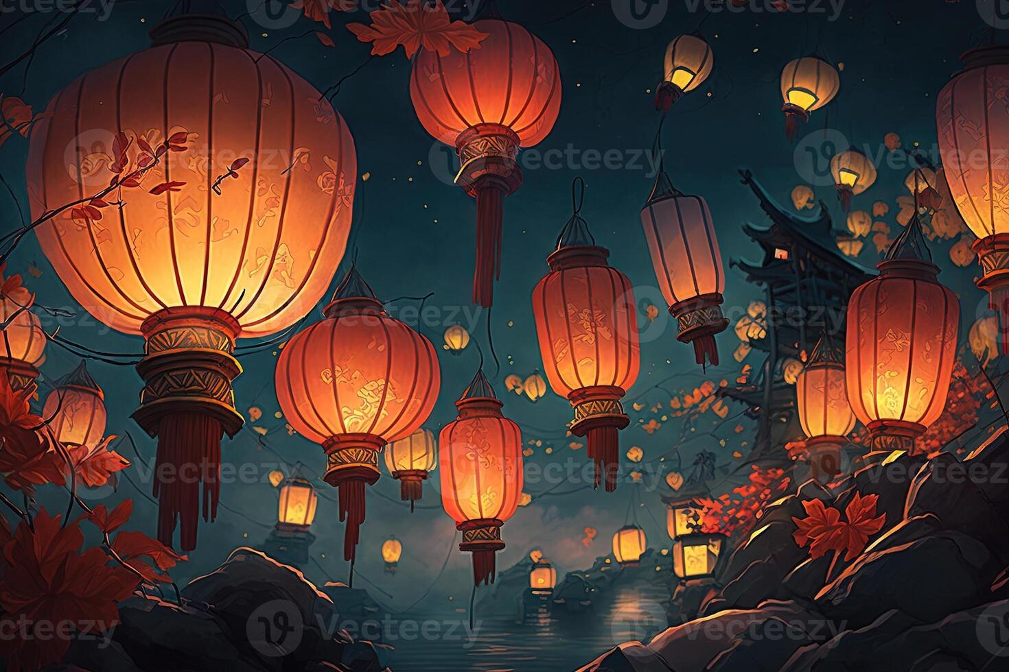 Celebrating the Lantern Festival, Lunar New Years grand finale illustration photo