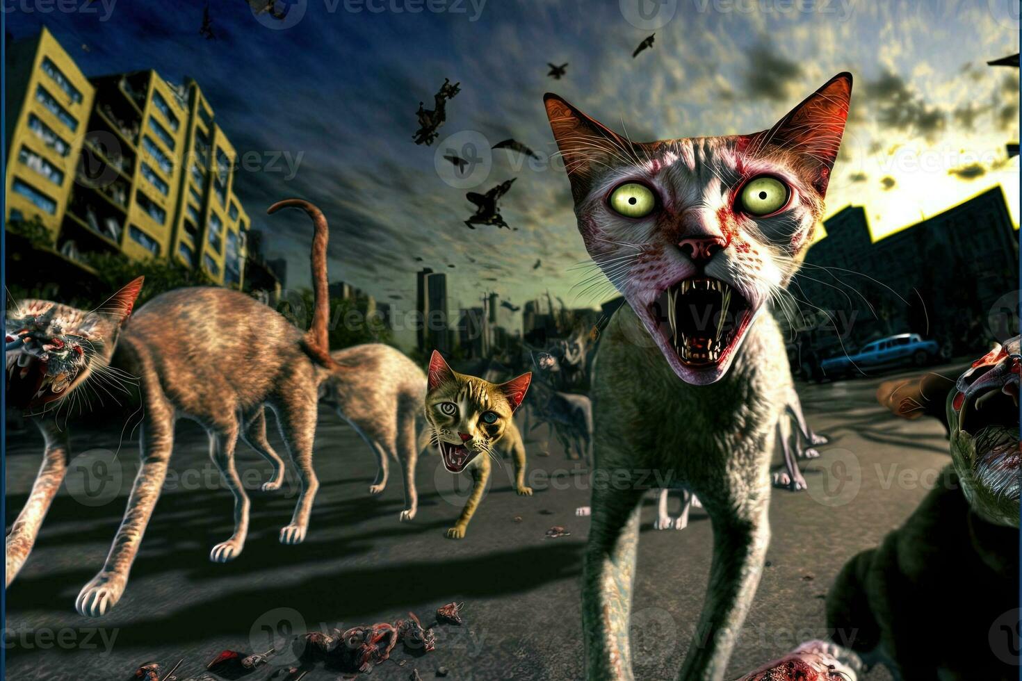 Zombie cats ai generated photo