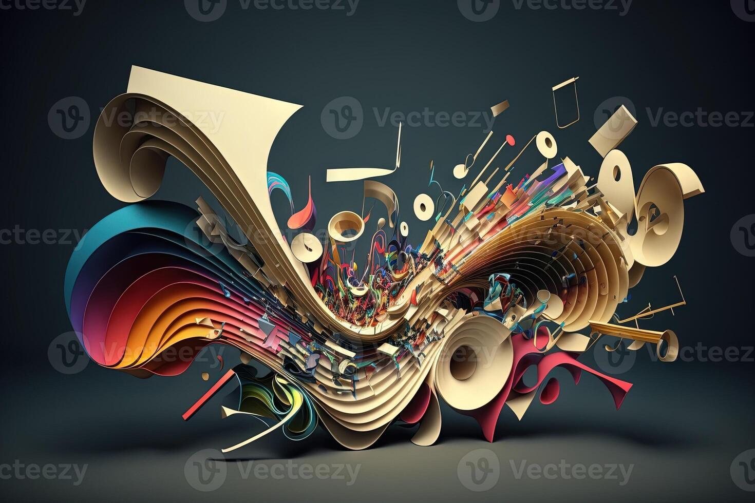set of musical instruments exploding illustration photo