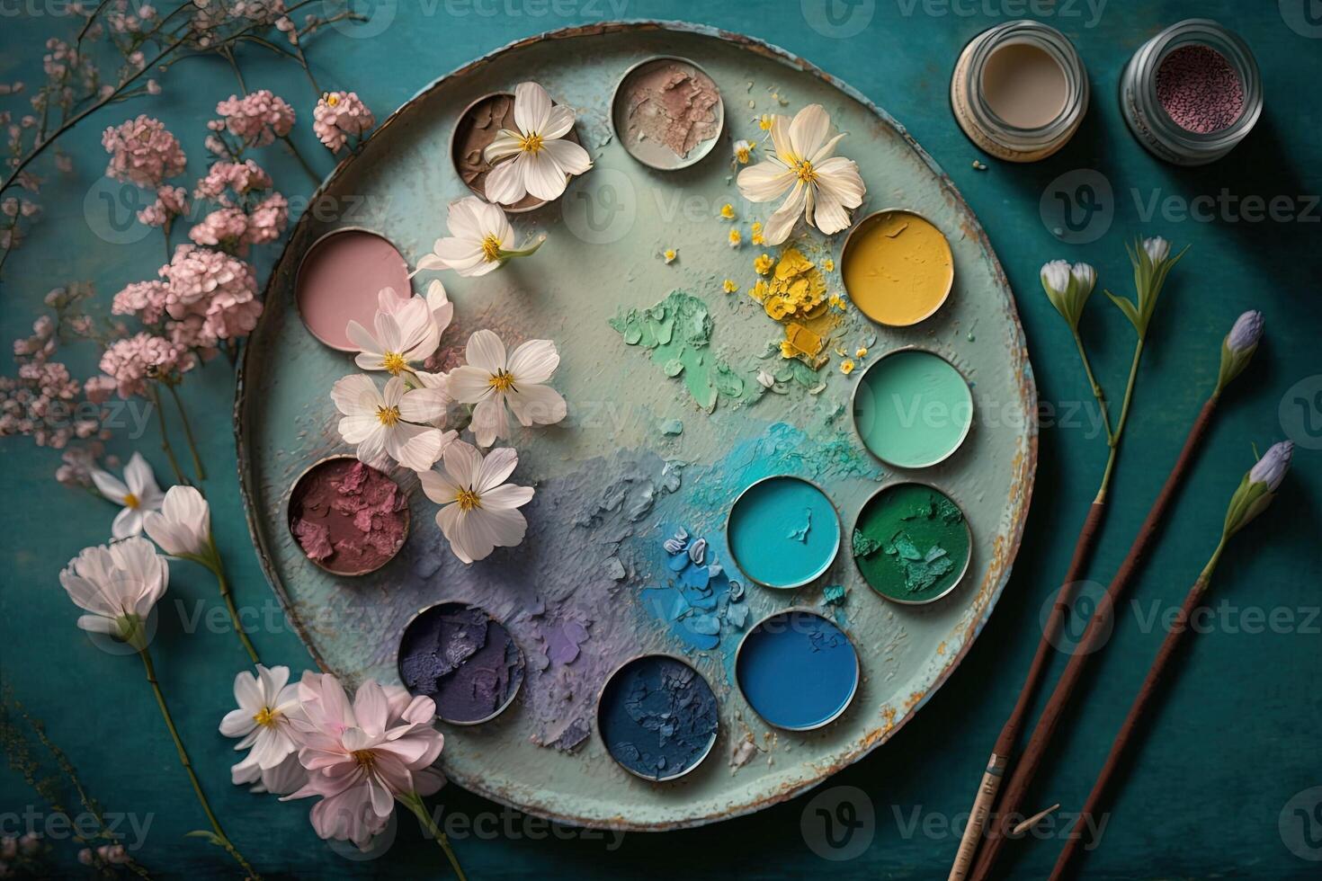 artist palette of pastel colors of spring illustration photo