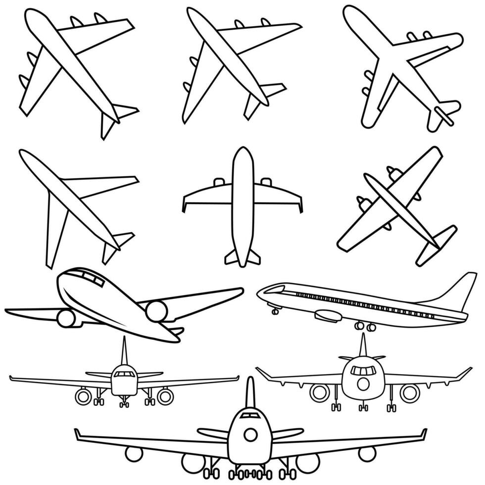 aeronave icono vector colocar. avión ilustración firmar recopilación. avión símbolo o logo.