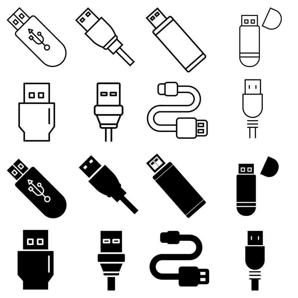 USB icono vector colocar. destello conducir ilustración firmar recopilación. almacenamiento símbolo.