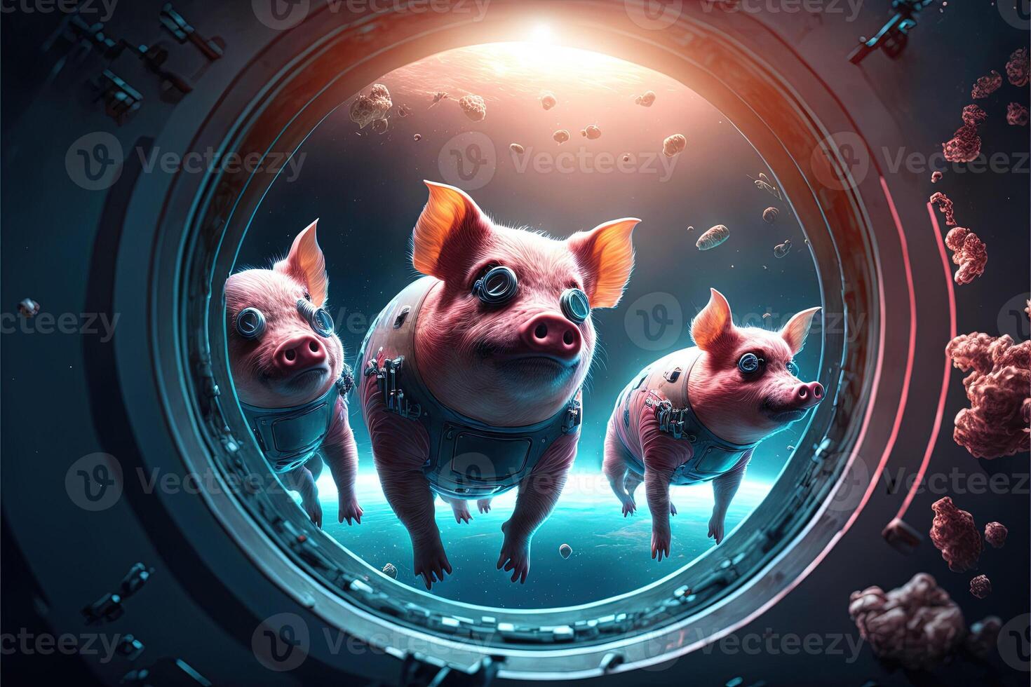 astonaut pigs in space illustration photo