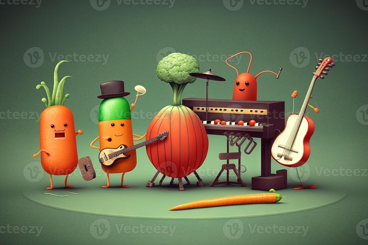 Vegetables rock band play music carrot tomato zucchini illustration photo