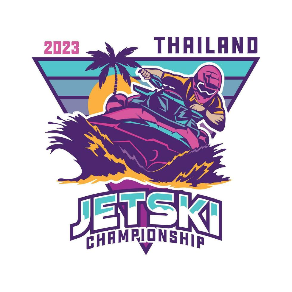 Jet ski Racing extreme sport vector illustration design in retro pop color, perfect for Event logo and t shirt design