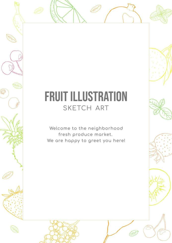 Fruit illustration sketch art bright poster frame vector