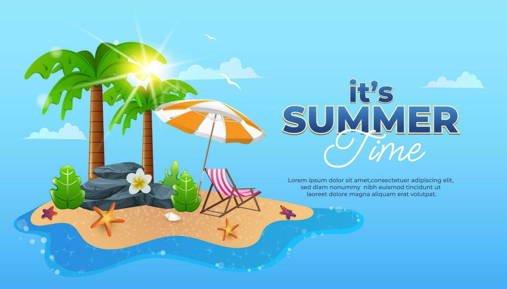 it's summer time with small island and tropical trees vector
