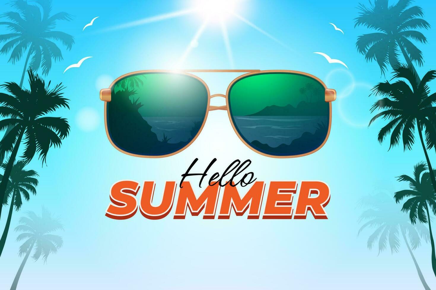 summer background with beautiful sky, coconut trees and  sunglasses vector