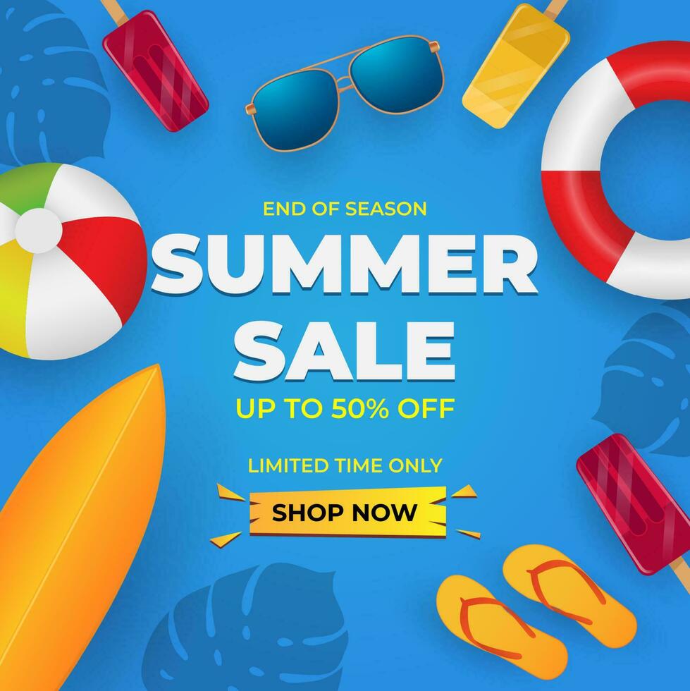 summer sale template with blue background and special offer vector