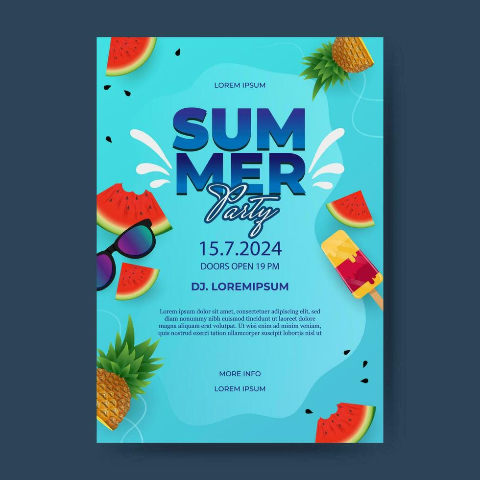 verano fiesta con Fresco diseño de sandía, piña y hielo crema vector