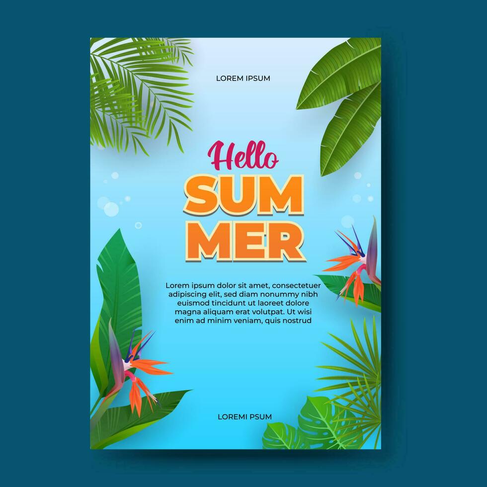 summer party background template. beautiful beach design with tropical flowers and leaves vector