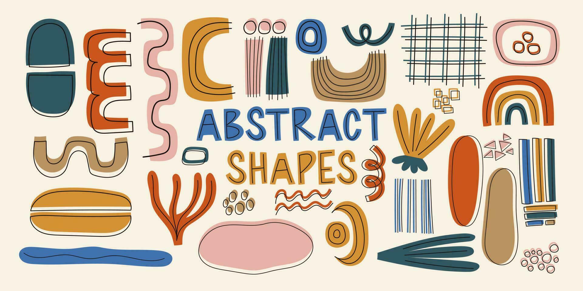 Hand Drawn various shapes and doodle objects. Set abstract shapes. Vector isolated illustration on a white background