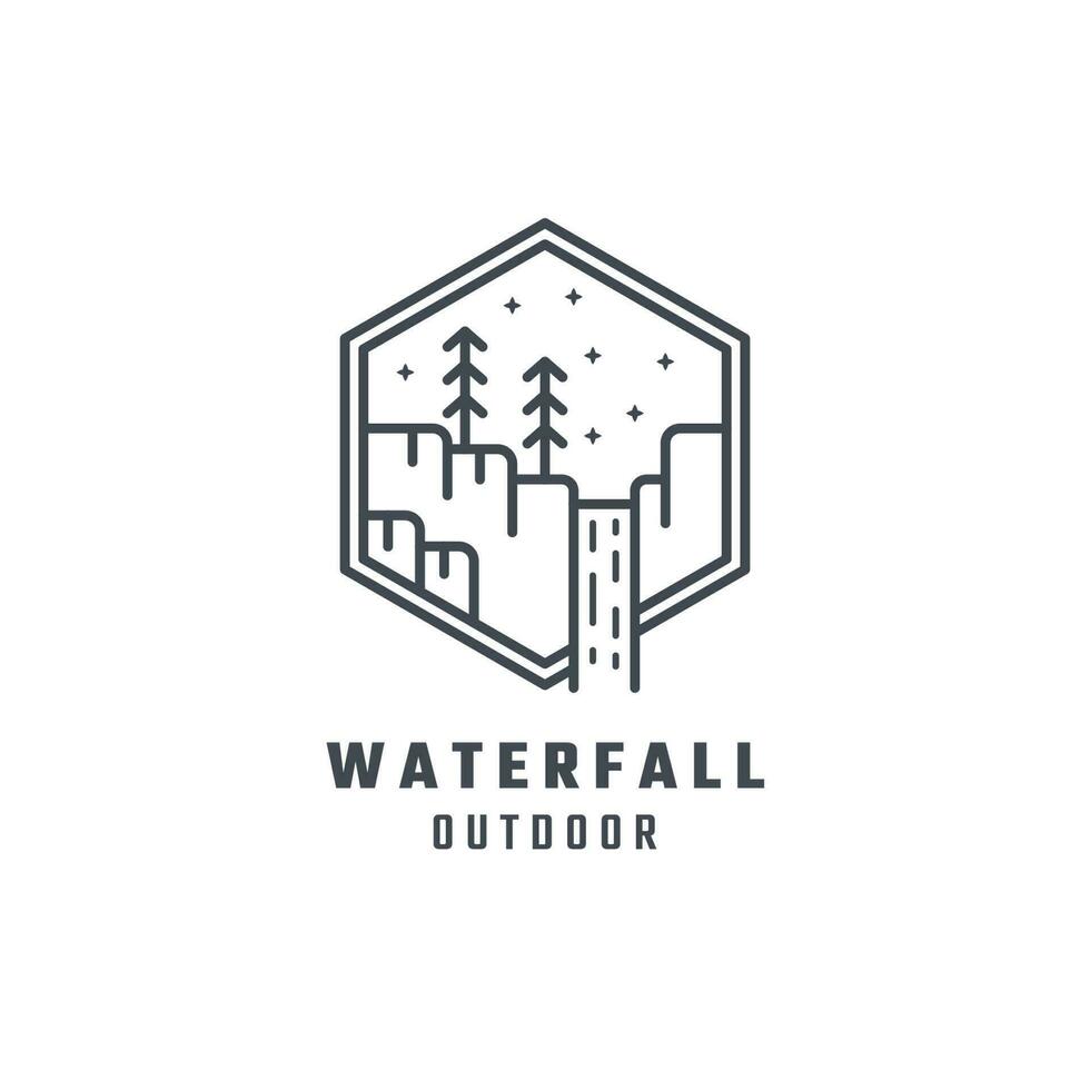 Waterfall line art badge logo vector