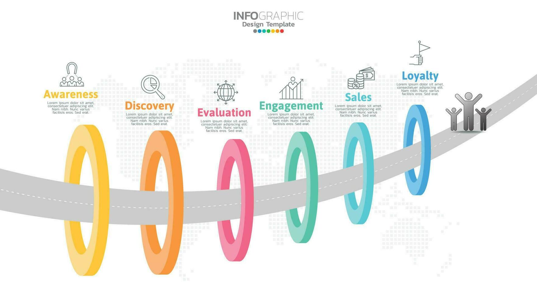 Sales funnel infographic template with 6 steps for marketing and startup business. vector