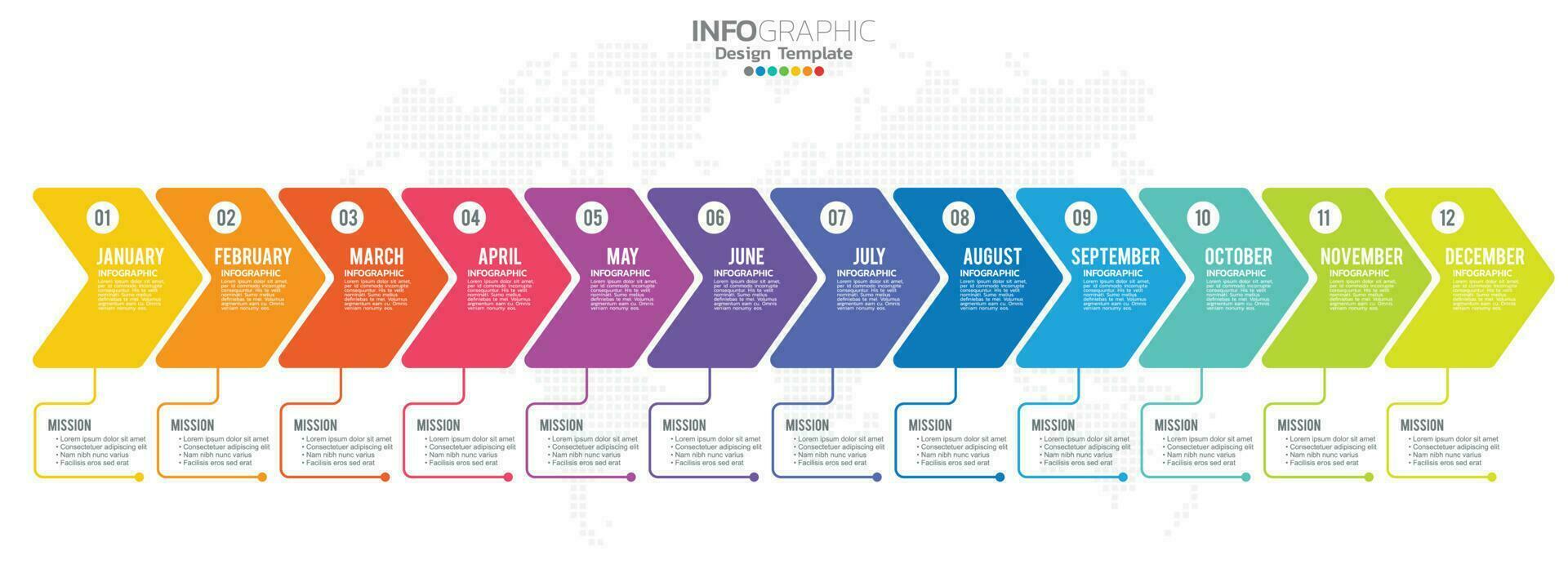 presentación infográfica de línea de tiempo para 1 año 12 meses utilizada para el concepto de negocio con 12 opciones, pasos y procesos. vector