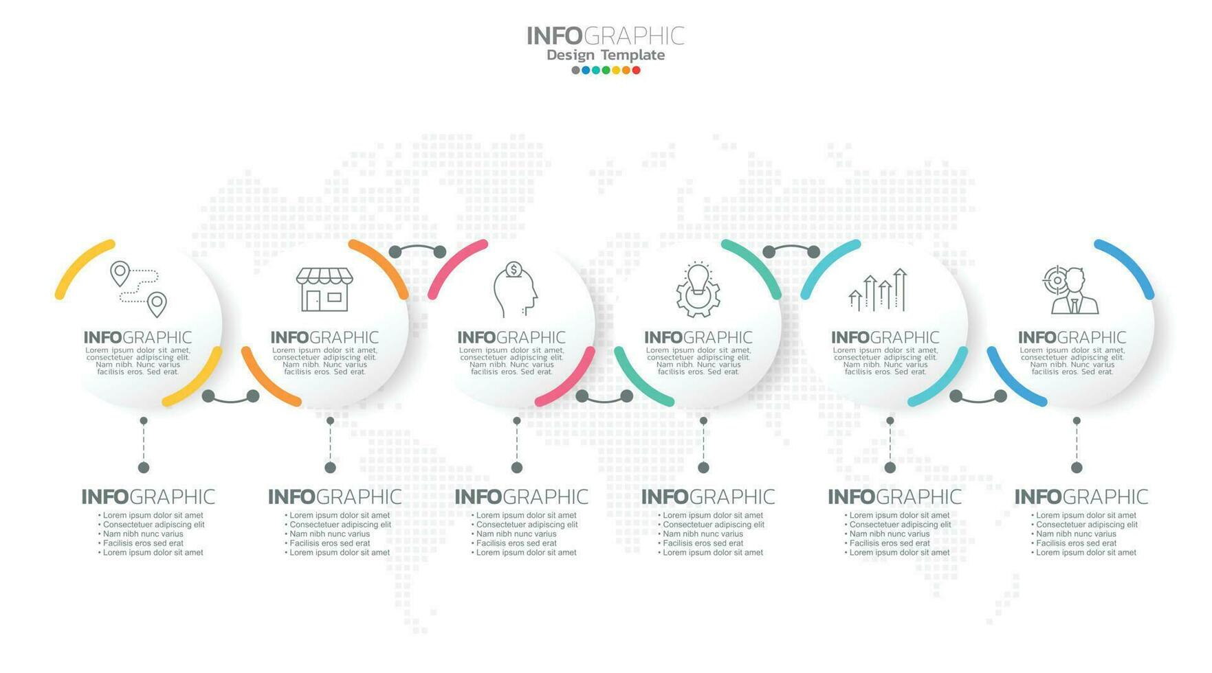 El vector infográfico de línea de tiempo con 6 pasos se puede utilizar para el diseño web del informe anual del diagrama de diseño de flujo de trabajo.