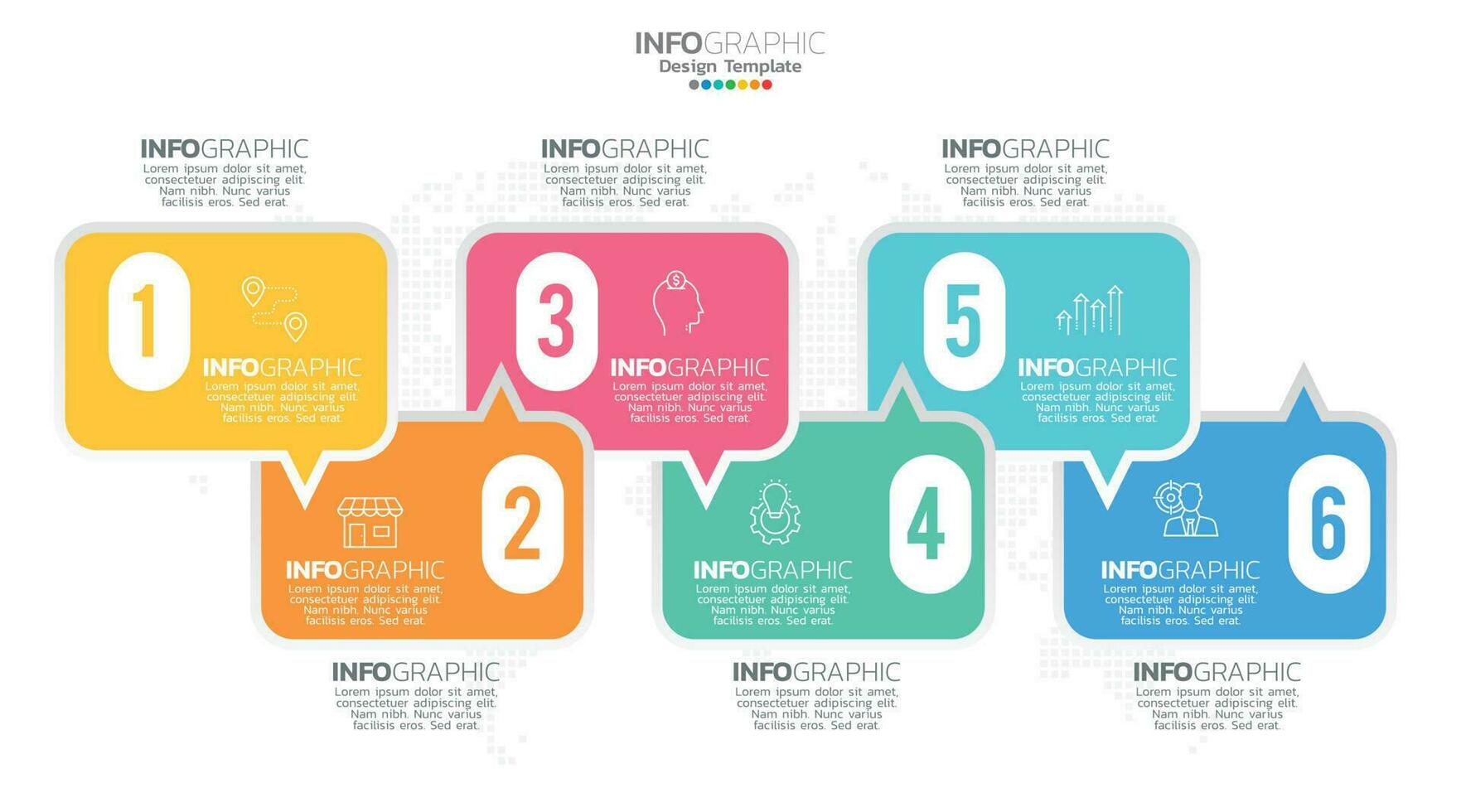 Timeline infographic vector with 6 steps can be used for workflow layout diagram annual report web design.