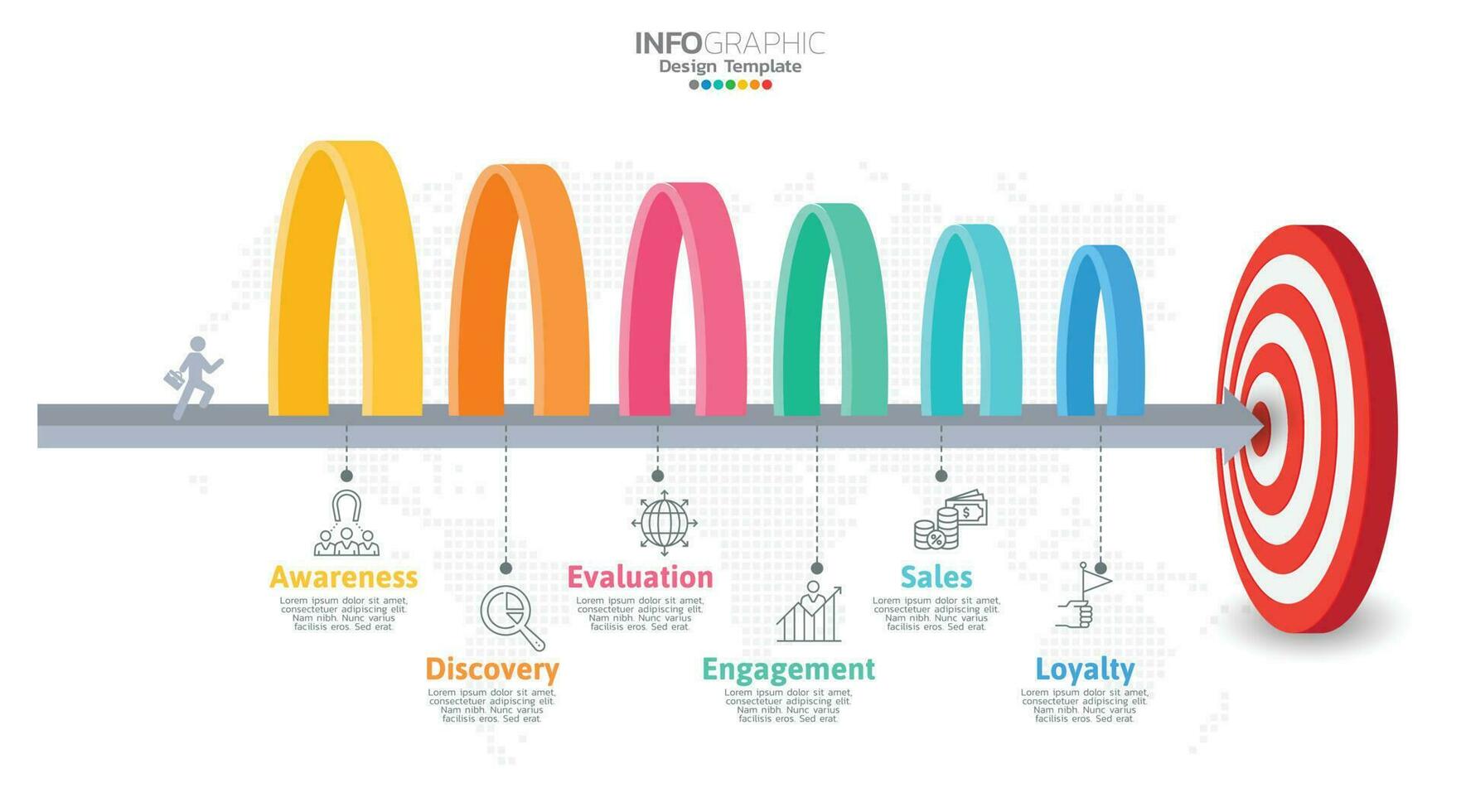 Sales funnel infographic template with 6 steps for marketing and startup business. vector