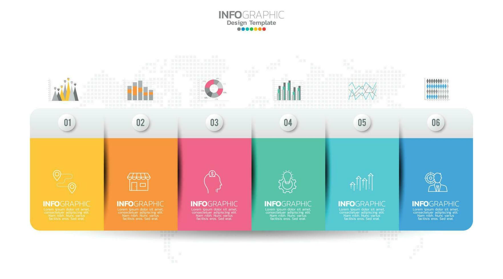 El vector infográfico de línea de tiempo con 6 pasos se puede utilizar para el diseño web del informe anual del diagrama de diseño de flujo de trabajo.