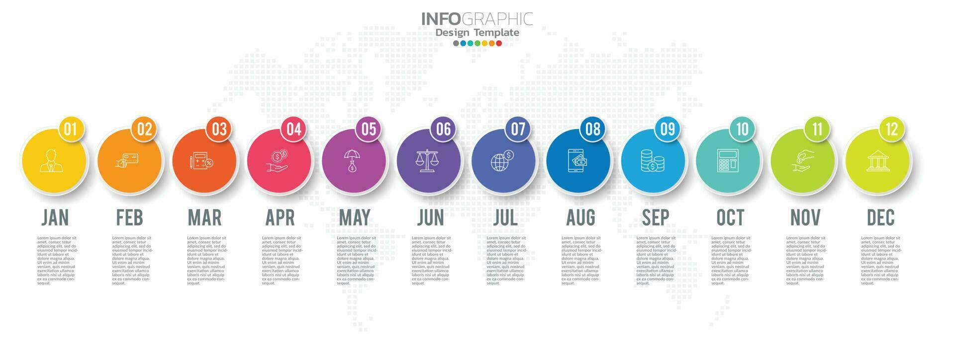 presentación infográfica de línea de tiempo para 1 año 12 meses utilizada para el concepto de negocio con 12 opciones, pasos y procesos. vector