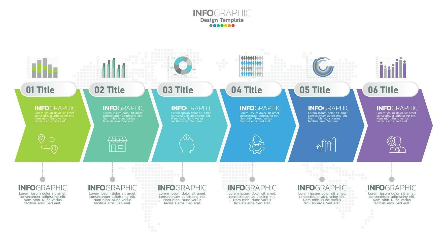 Timeline infographic vector with 6 steps can be used for workflow layout diagram annual report web design.