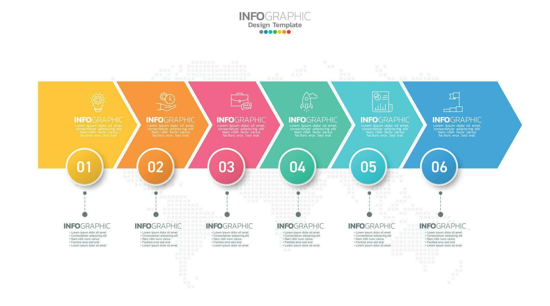 Timeline infographic vector with 6 steps can be used for workflow layout diagram annual report web design.