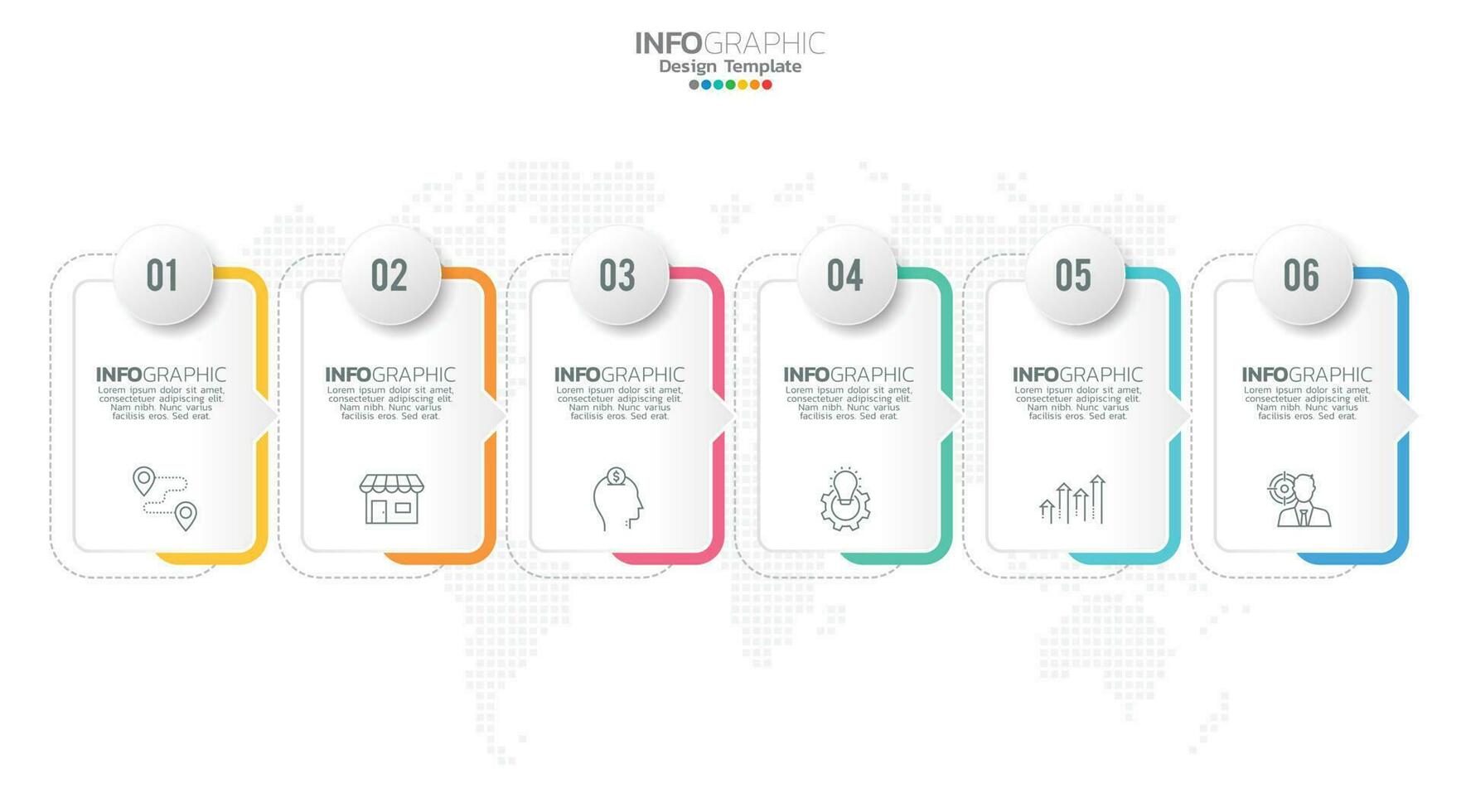 Timeline infographic vector with 6 steps can be used for workflow layout diagram annual report web design.