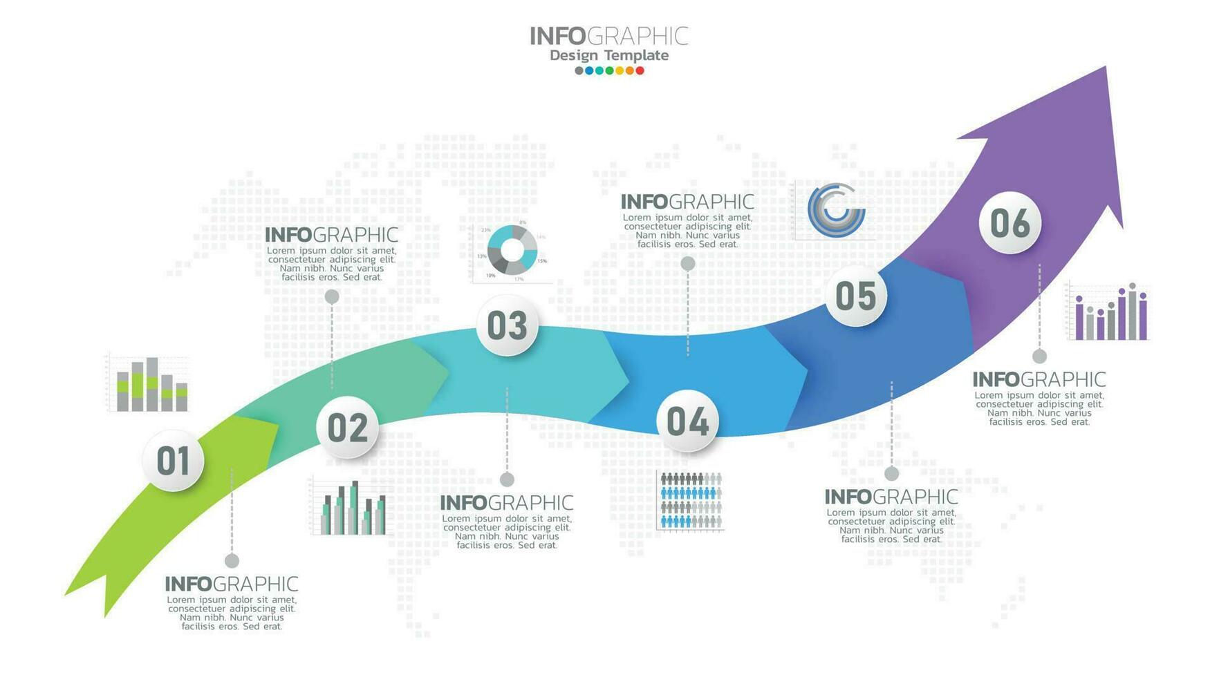 Timeline infographic vector with 6 steps can be used for workflow layout diagram annual report web design.