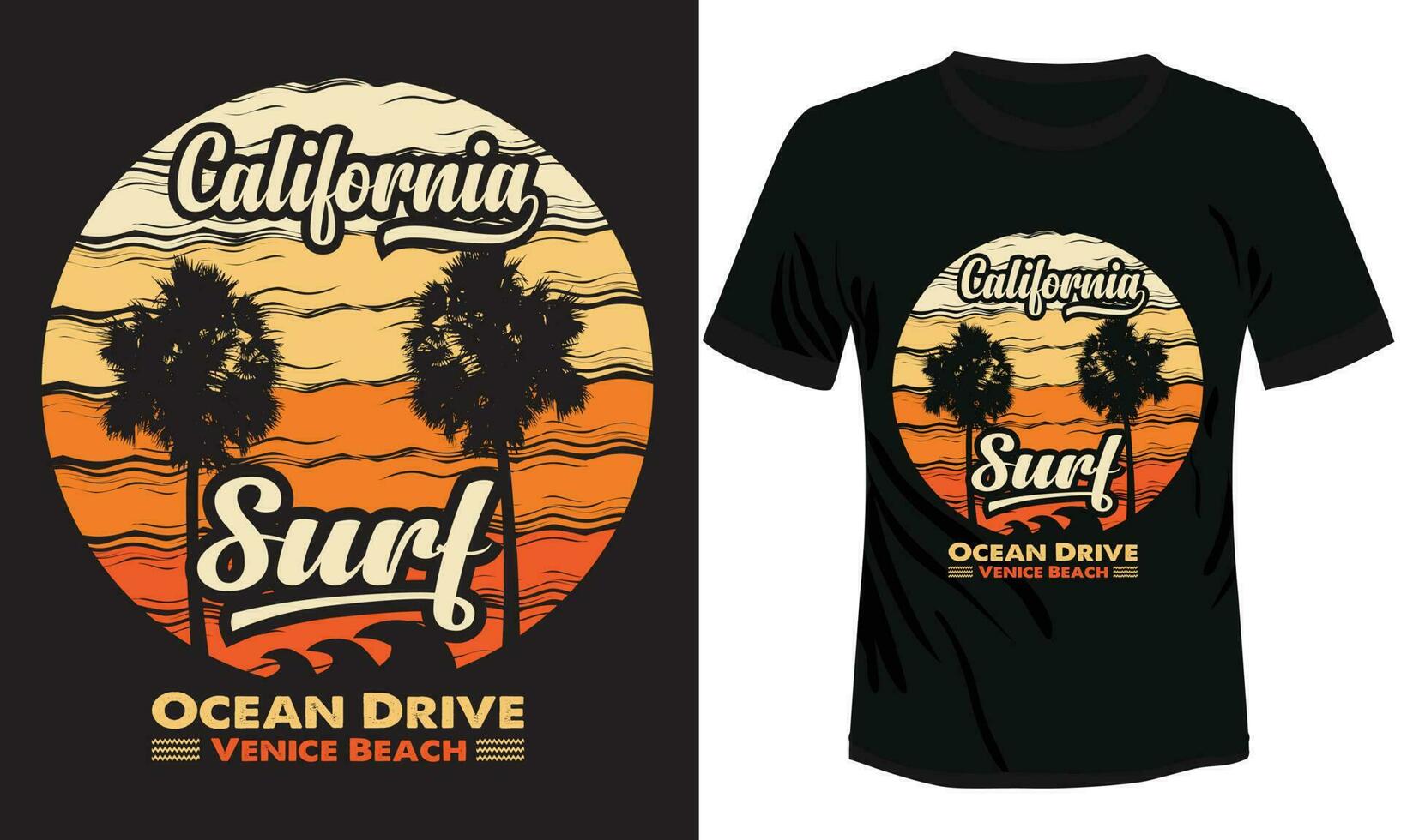 California Surf T-shirt Design Plam Tree Vector Illustration