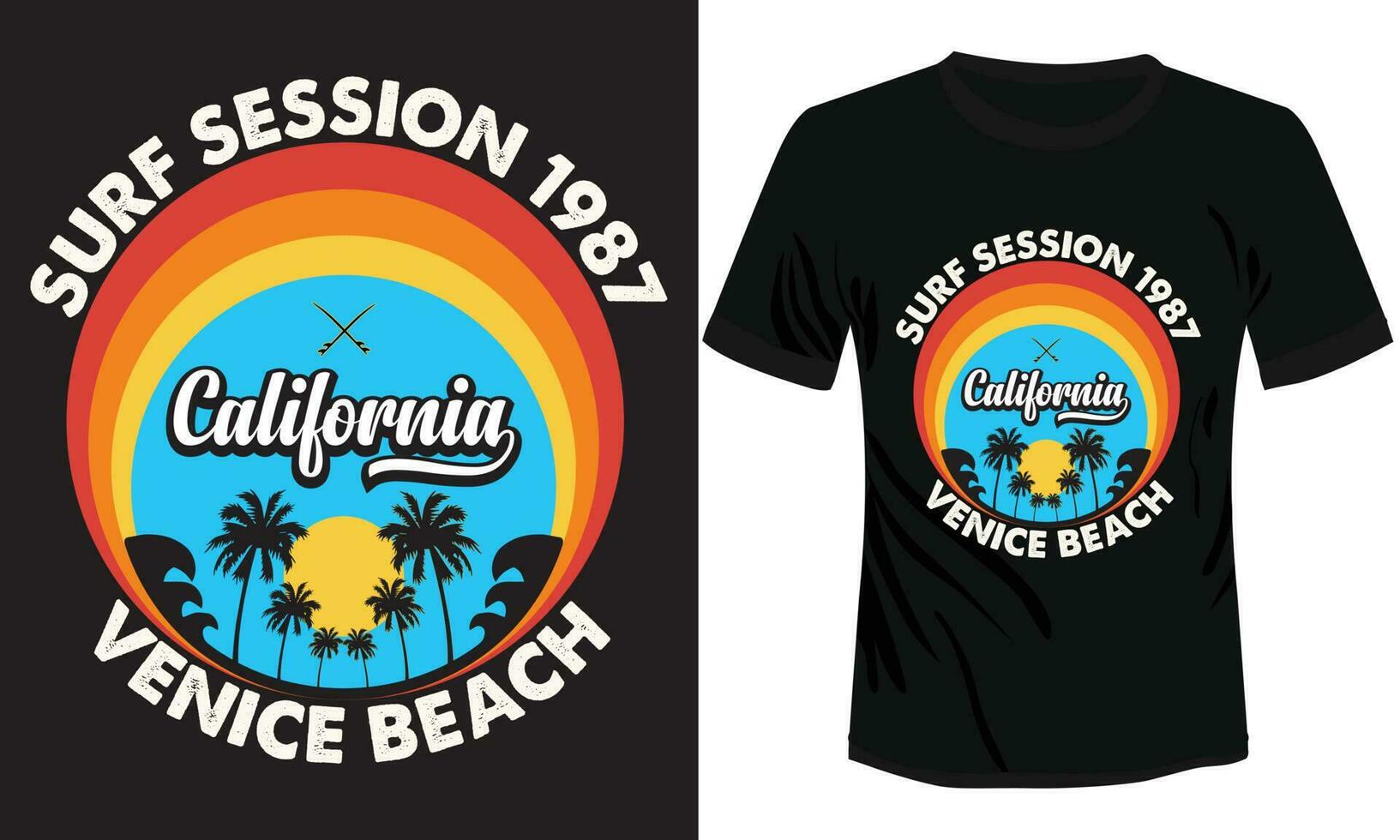 Surf Session Venice Beach T-shirt Design Vector Illustration