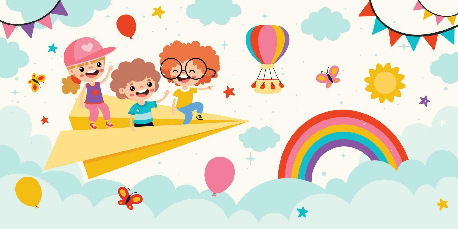 Happy Children On Sky Background vector