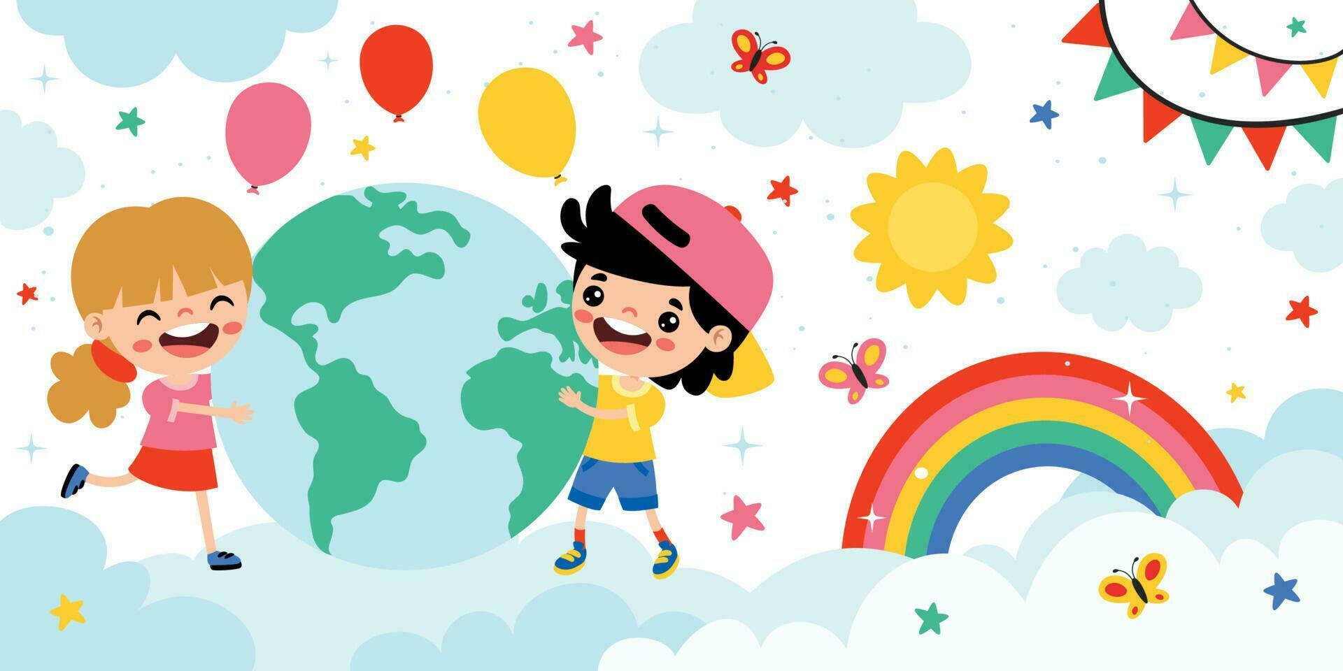 Happy Children On Sky Background vector