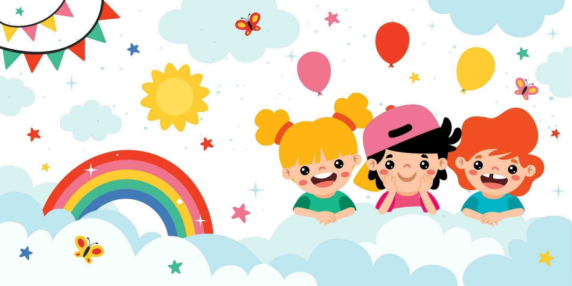 Happy Children On Sky Background vector
