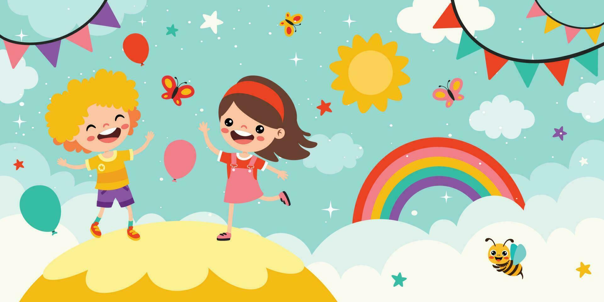 Happy Children On Sky Background vector