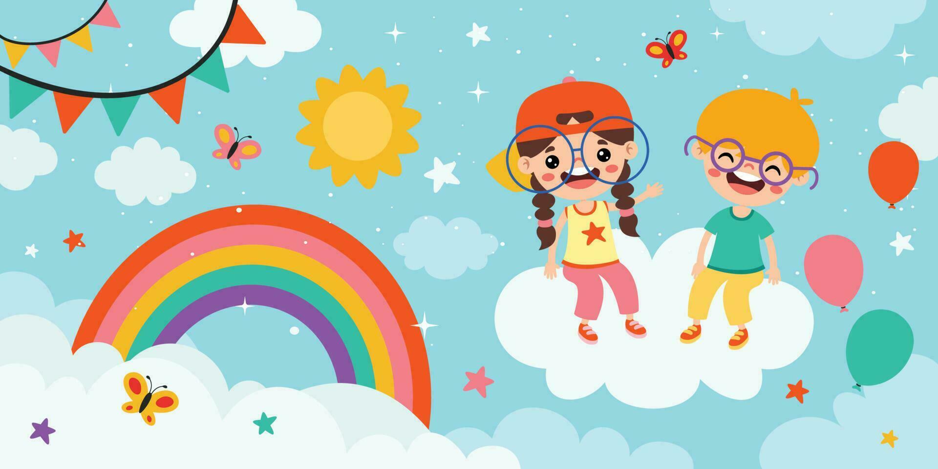 Happy Children On Sky Background vector