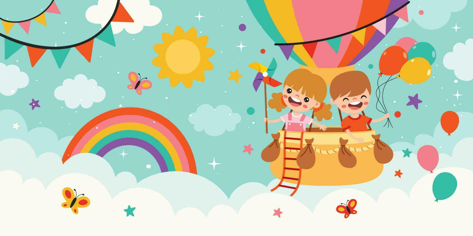 Happy Children On Sky Background vector