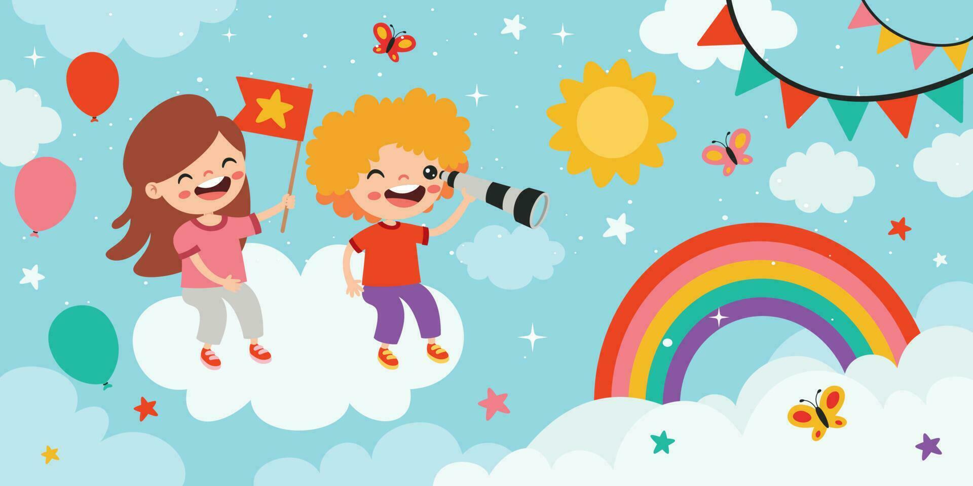 Happy Children On Sky Background vector