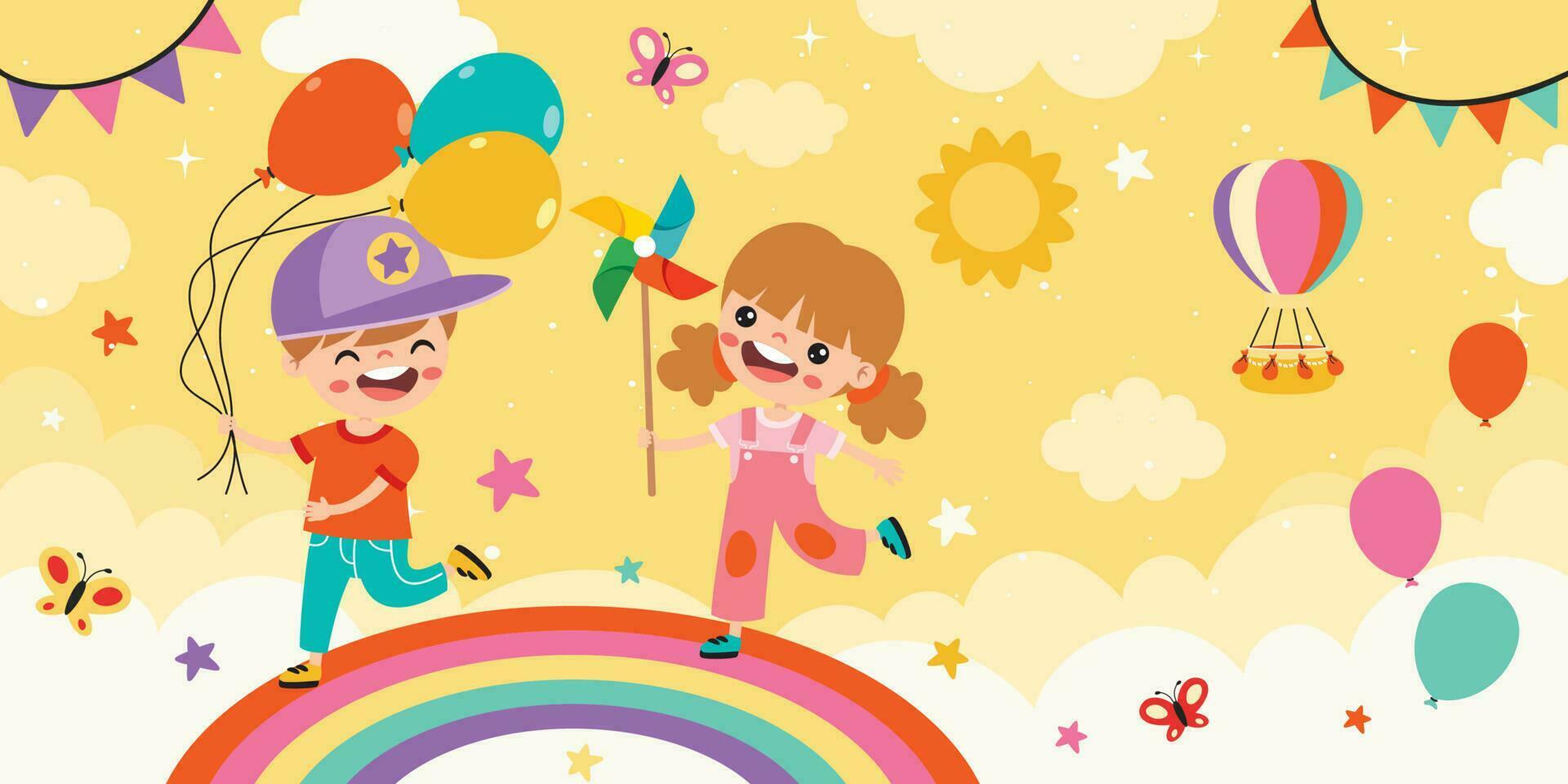 Happy Children On Sky Background vector