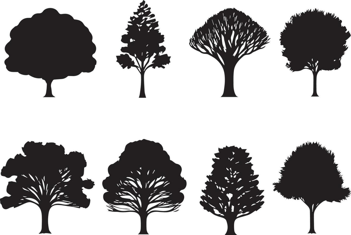 Vector Set of plant and tree silhouette illustration, Minimalist tree silhouette set
