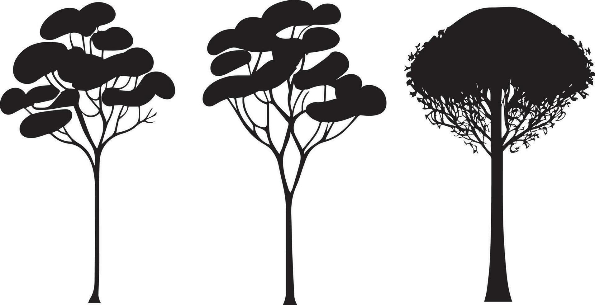 Vector Set of plant and tree silhouette illustration, Minimalist tree silhouette set