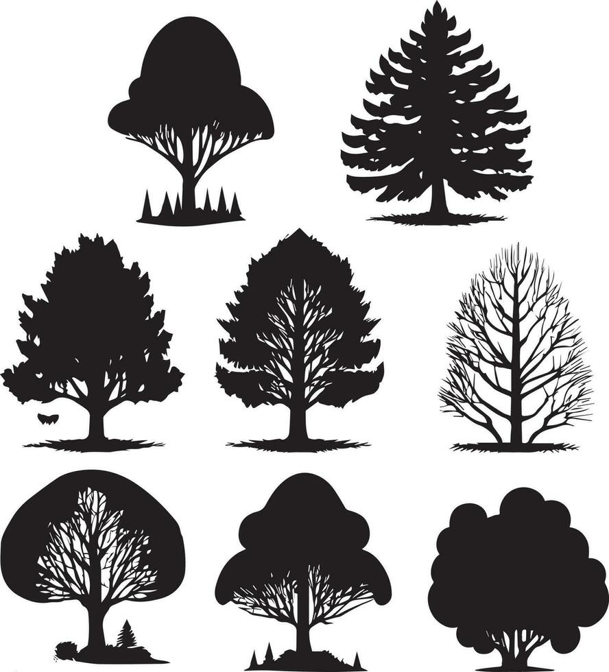 Vector Set of plant and tree silhouette illustration, Minimalist tree silhouette set